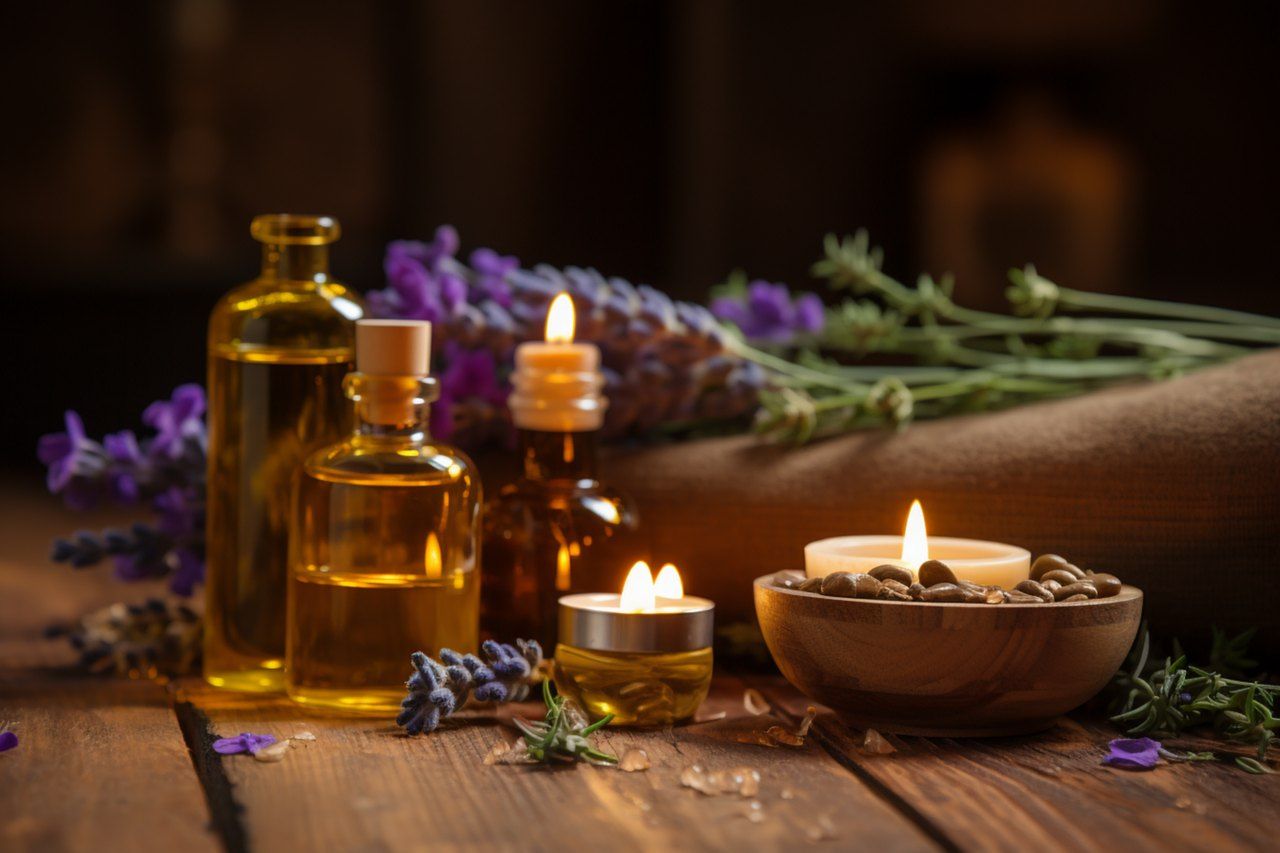 Huiles de massage, bougies et lavande