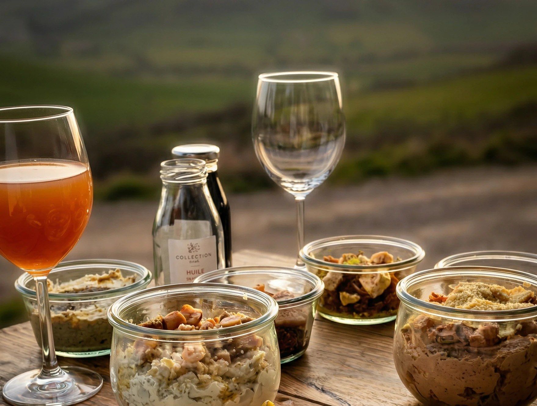 Verrines et bière locale sur la terrasse face à la vallée